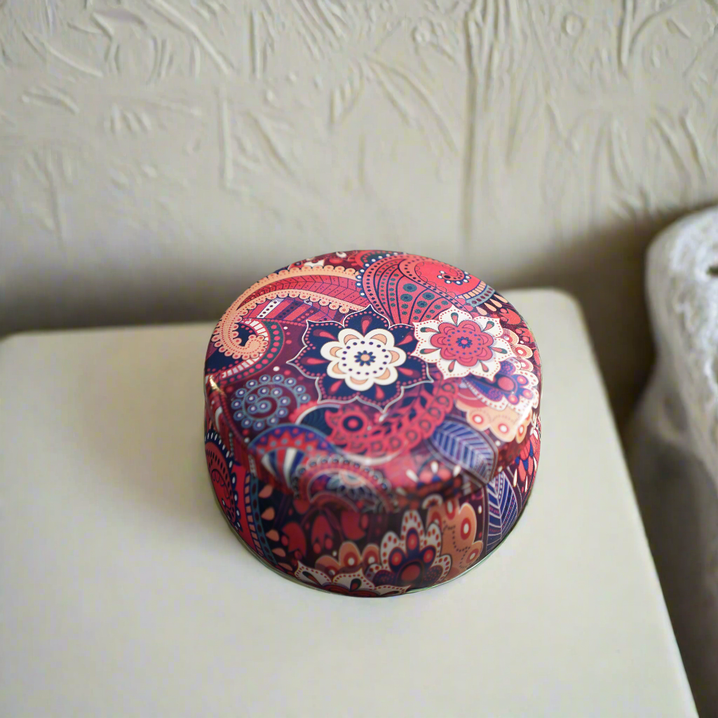 Homemade Lotion Bar in colorful tin - Special Edition (red-flower)
